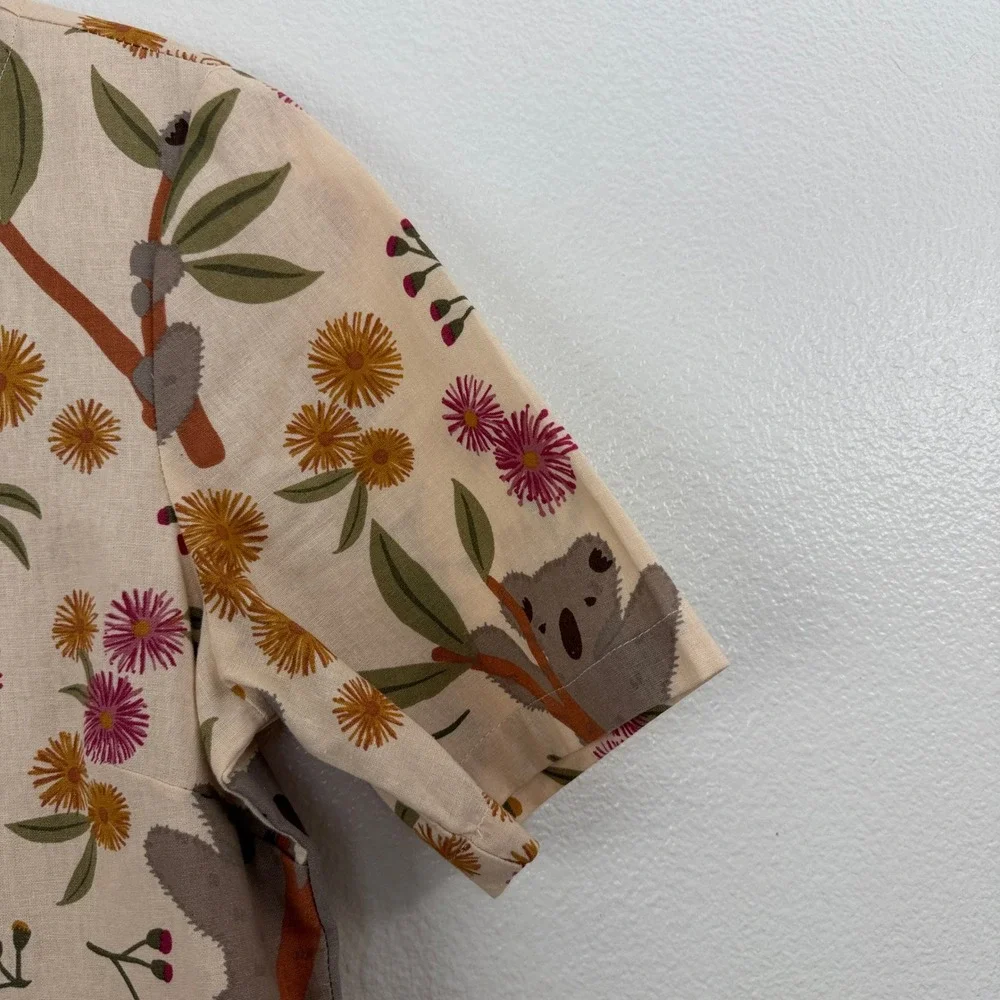 Princess Highway Linen Dress Womens 8 Peach Koala Floral Print Short Sleeve Boho - Picture 5 of 10